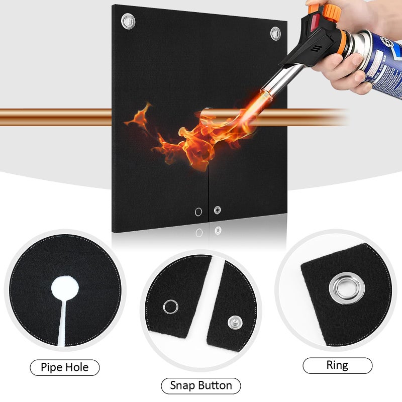 TOHONFOO Welding Blanket Fireproof, Opening Shape Welding Mat, Heat Resistant Solder Blanket Up To 1800F, Flame Retardant Carbon Felt Heat Shield Mat for Solder Plumbers HVAC Torch Protector - Image 4